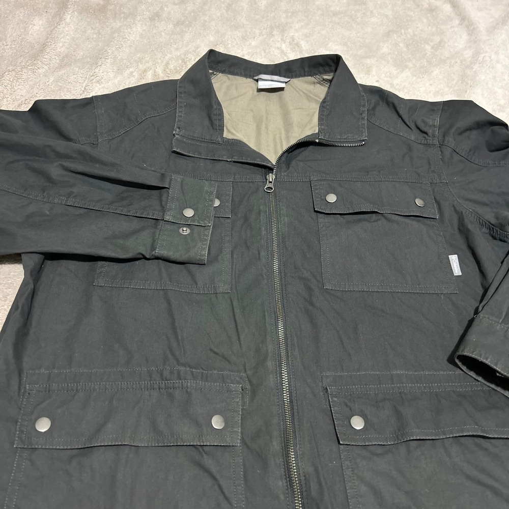 Columbia Canvas Jacket Mens L Dark Gray Full Zip Chore Field Coat 4 pockets
